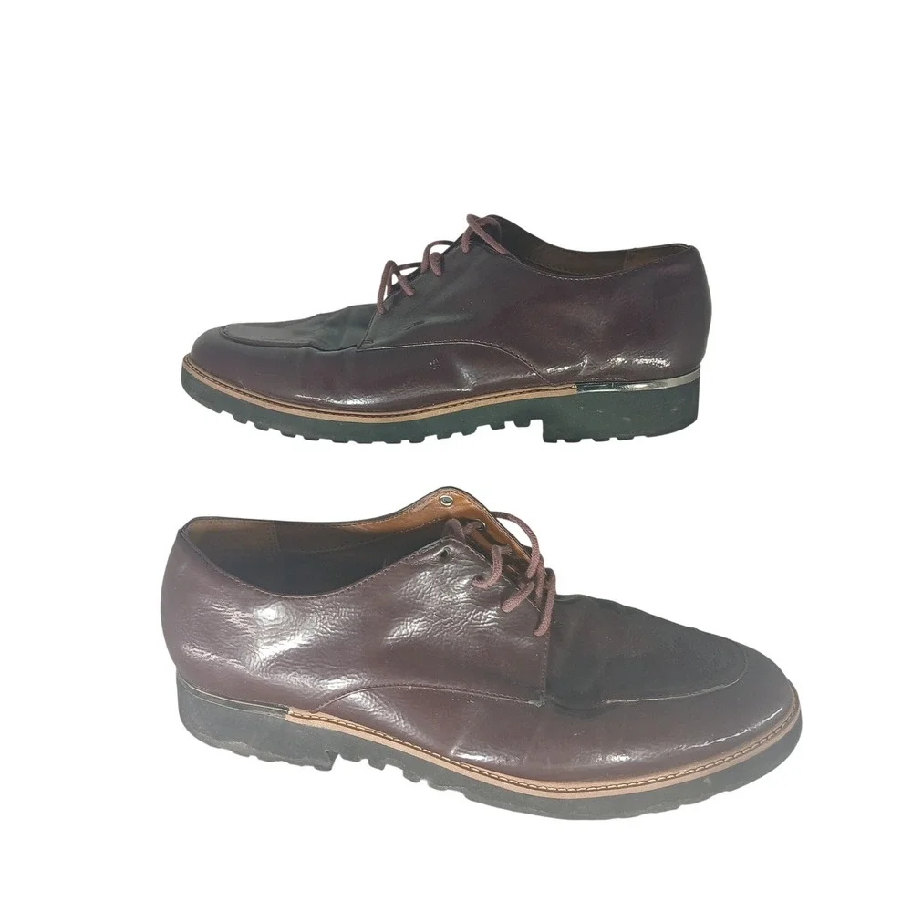 Franco Sarto Charles Burgundy Glossy Lug Sole Oxford Shoes Mens‎ 12M Z286